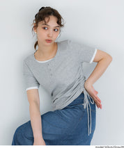 層次收腰綁帶設計感上衣 (Side-gathered layered T-shirt)