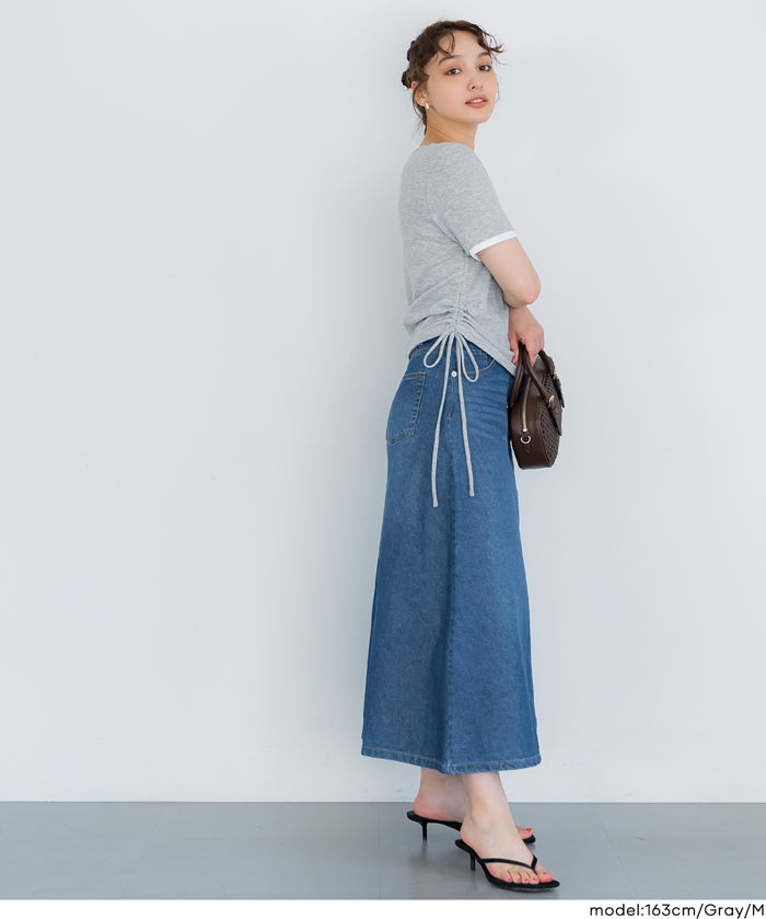 層次收腰綁帶設計感上衣 (Side-gathered layered T-shirt)