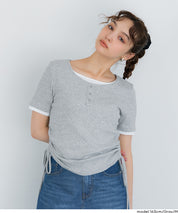 層次收腰綁帶設計感上衣 (Side-gathered layered T-shirt)
