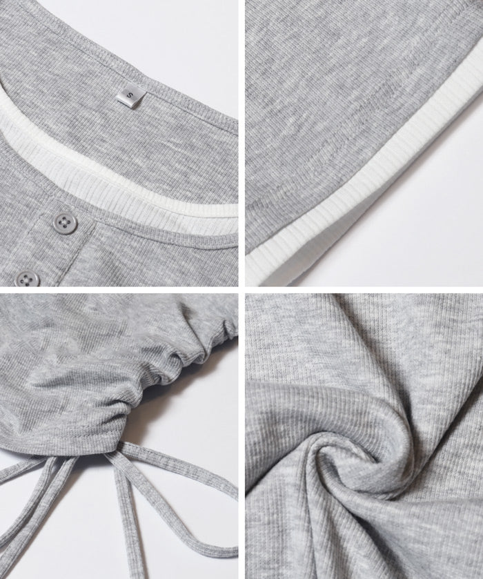 層次收腰綁帶設計感上衣 (Side-gathered layered T-shirt)