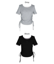 層次收腰綁帶設計感上衣 (Side-gathered layered T-shirt)