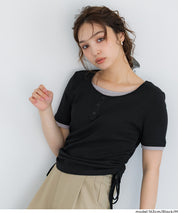 層次收腰綁帶設計感上衣 (Side-gathered layered T-shirt)