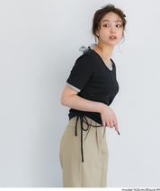層次收腰綁帶設計感上衣 (Side-gathered layered T-shirt)