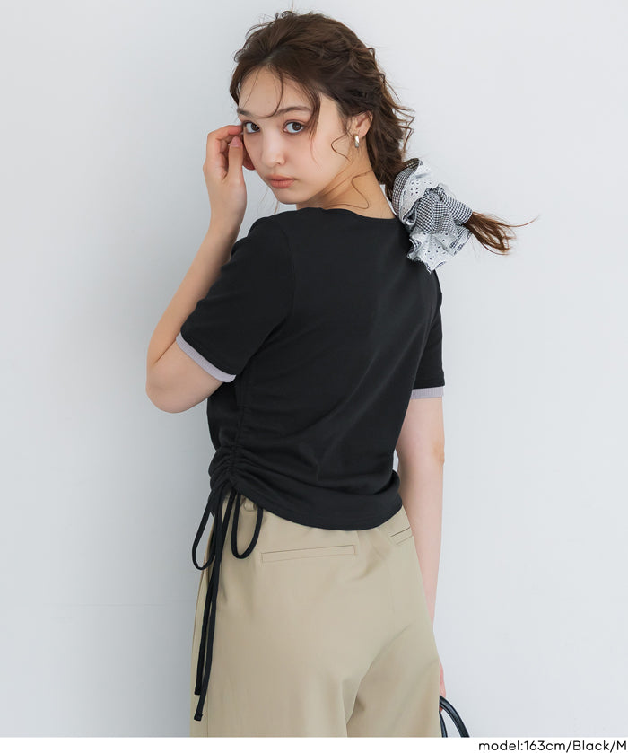層次收腰綁帶設計感上衣 (Side-gathered layered T-shirt)