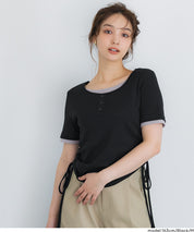 層次收腰綁帶設計感上衣 (Side-gathered layered T-shirt)