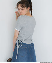 層次收腰綁帶設計感上衣 (Side-gathered layered T-shirt)