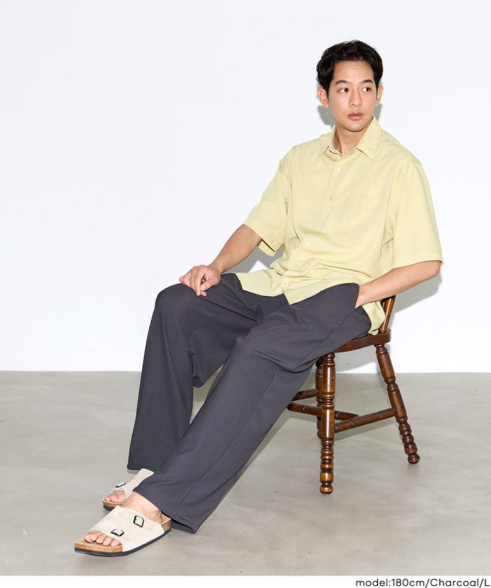 男裝彈性休閒寬褲 (Linen-like striped relaxed shirt)