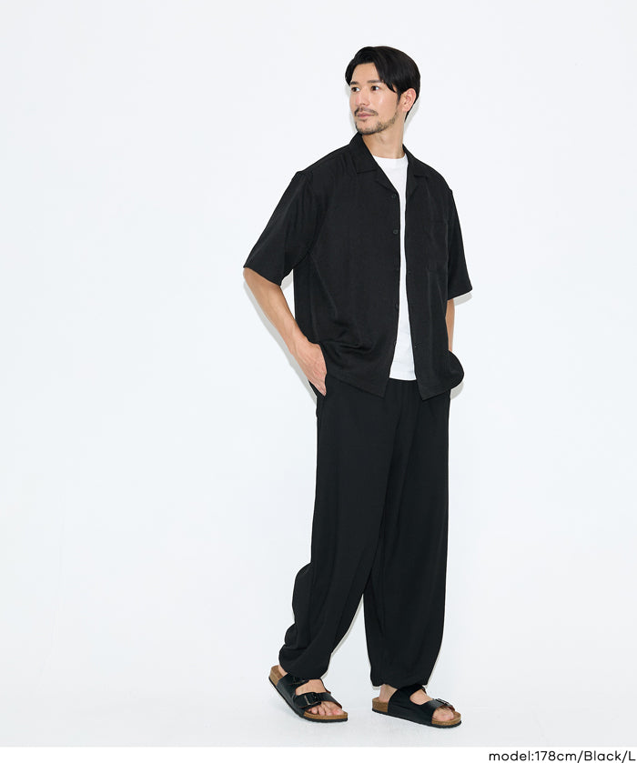 男裝彈性休閒寬褲 (Linen-like striped relaxed shirt)