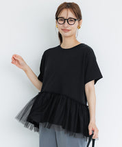 日系雙層蕾絲拼接娃娃短袖上衣 (Tulle-docking gathered T-shirt )