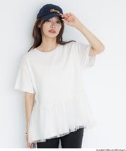 日系雙層蕾絲拼接娃娃短袖上衣 (Tulle-docking gathered T-shirt )