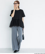 日系雙層蕾絲拼接娃娃短袖上衣 (Tulle-docking gathered T-shirt )