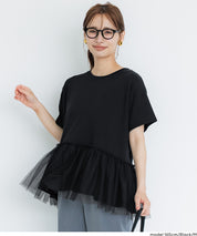 日系雙層蕾絲拼接娃娃短袖上衣 (Tulle-docking gathered T-shirt )