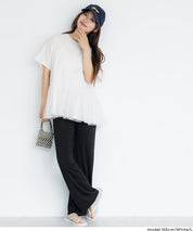 日系雙層蕾絲拼接娃娃短袖上衣 (Tulle-docking gathered T-shirt )