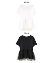 日系雙層蕾絲拼接娃娃短袖上衣 (Tulle-docking gathered T-shirt )