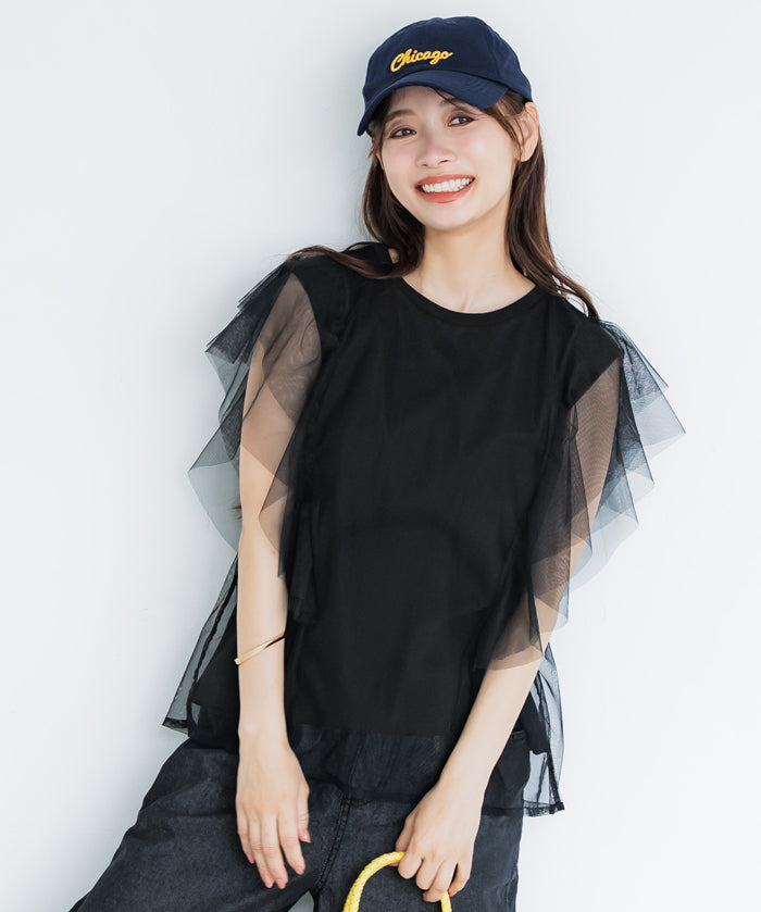 日系層次薄紗蕾絲無袖上衣 (Tulle layered sleeveless T-shirt)