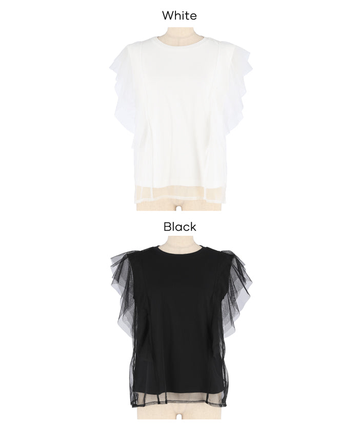 日系層次薄紗蕾絲無袖上衣 (Tulle layered sleeveless T-shirt)