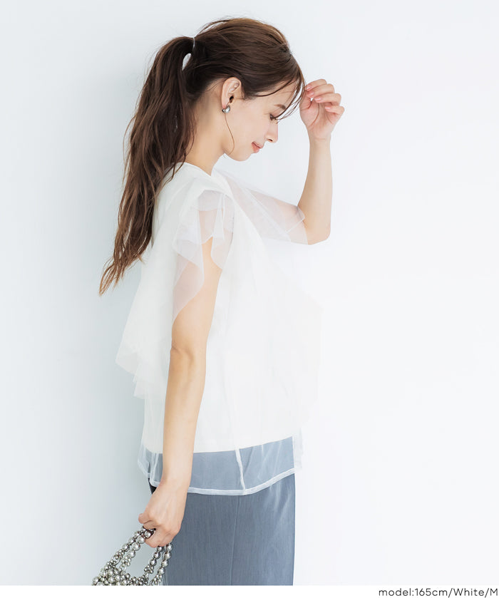 日系層次薄紗蕾絲無袖上衣 (Tulle layered sleeveless T-shirt)