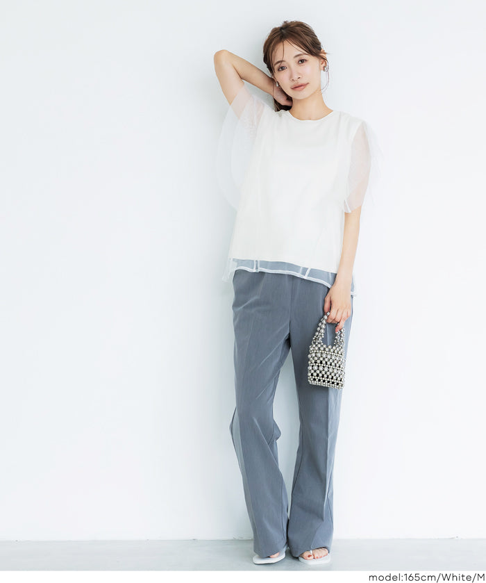 日系層次薄紗蕾絲無袖上衣 (Tulle layered sleeveless T-shirt)