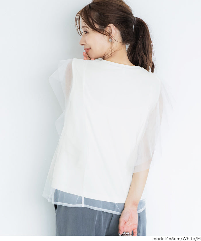 日系層次薄紗蕾絲無袖上衣 (Tulle layered sleeveless T-shirt)