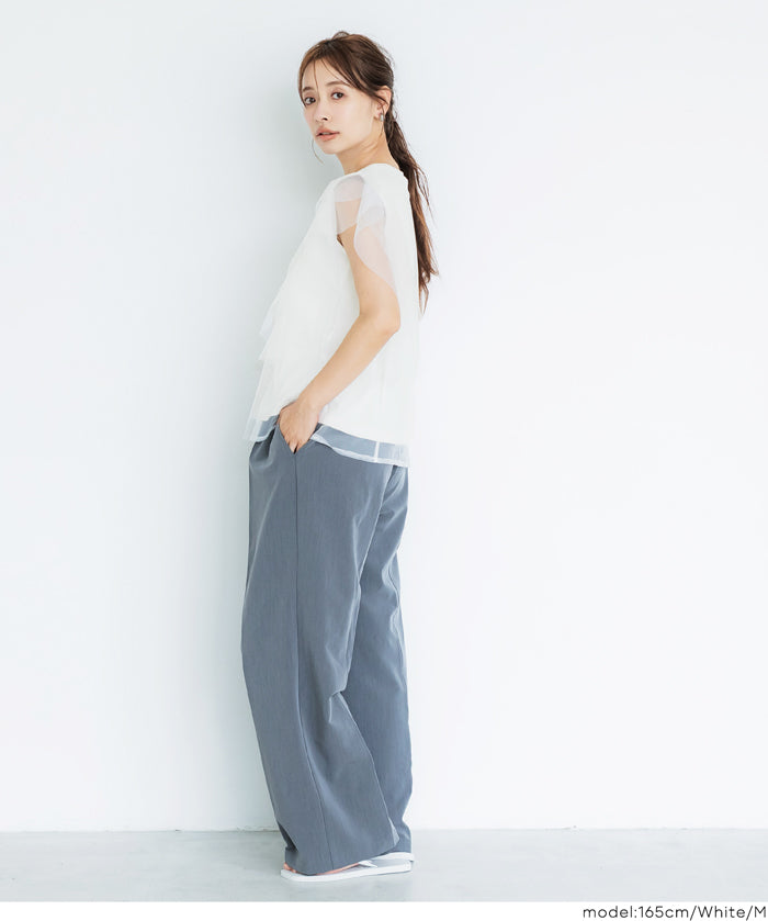 日系層次薄紗蕾絲無袖上衣 (Tulle layered sleeveless T-shirt)