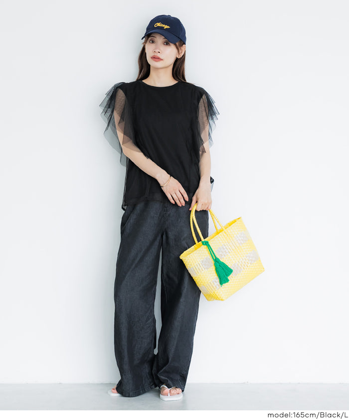 日系層次薄紗蕾絲無袖上衣 (Tulle layered sleeveless T-shirt)