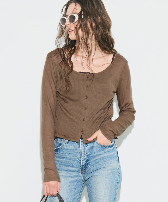 輕薄螺紋U領開衫 (Sheer Rib Cardigan)