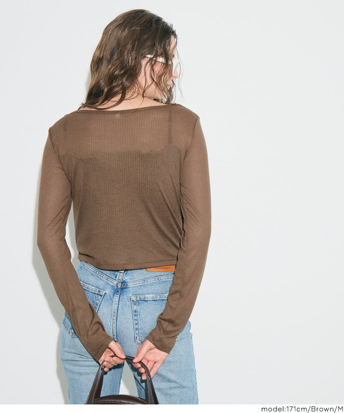 輕薄螺紋U領開衫 (Sheer Rib Cardigan)