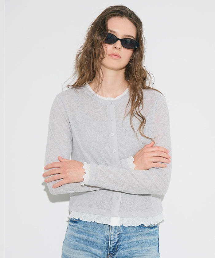 假兩件設計長袖開衫(Sheer Georgette Layered Cardigan)