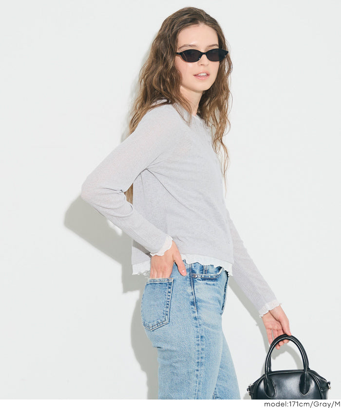 假兩件設計長袖開衫(Sheer Georgette Layered Cardigan)