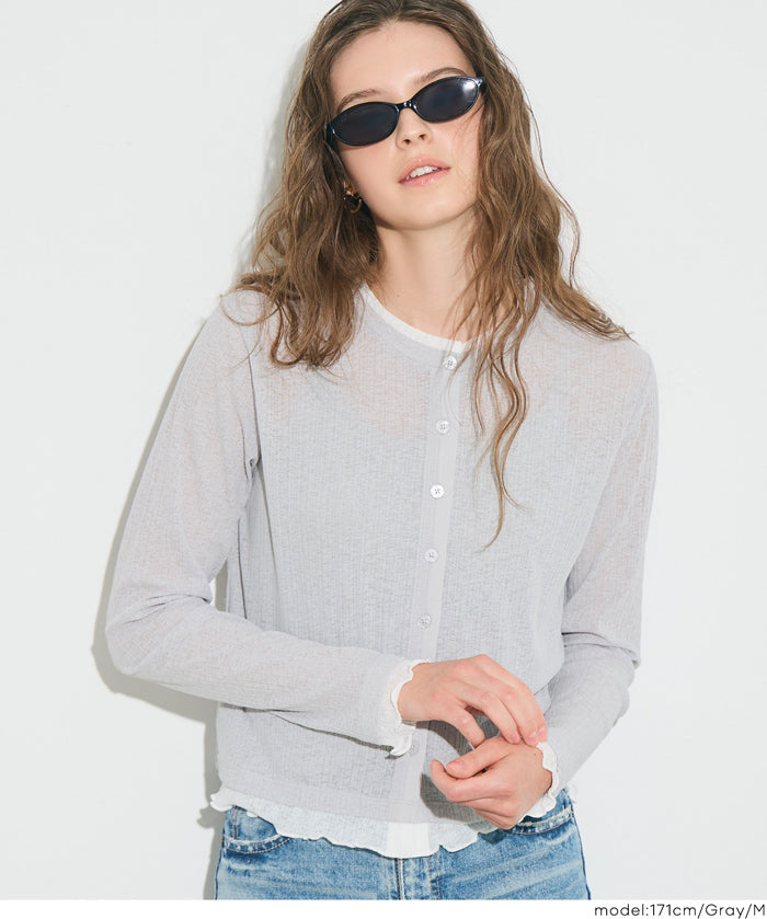 假兩件設計長袖開衫(Sheer Georgette Layered Cardigan)