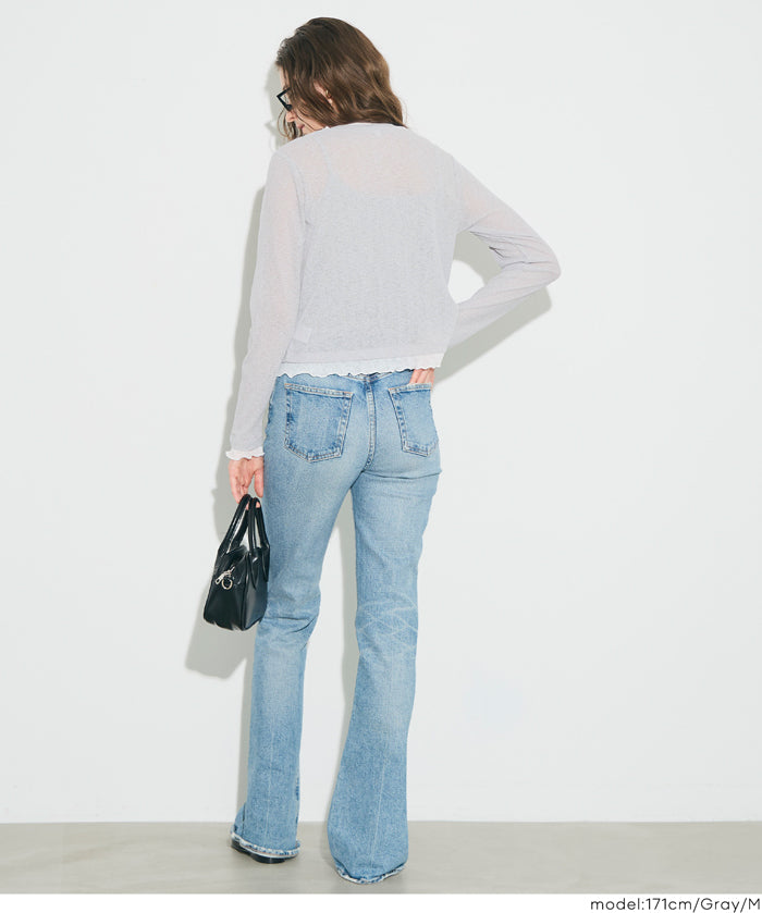 假兩件設計長袖開衫(Sheer Georgette Layered Cardigan)