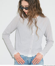 假兩件設計長袖開衫(Sheer Georgette Layered Cardigan)