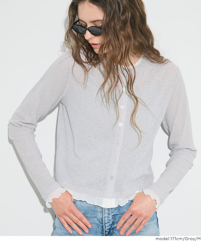 假兩件設計長袖開衫(Sheer Georgette Layered Cardigan)