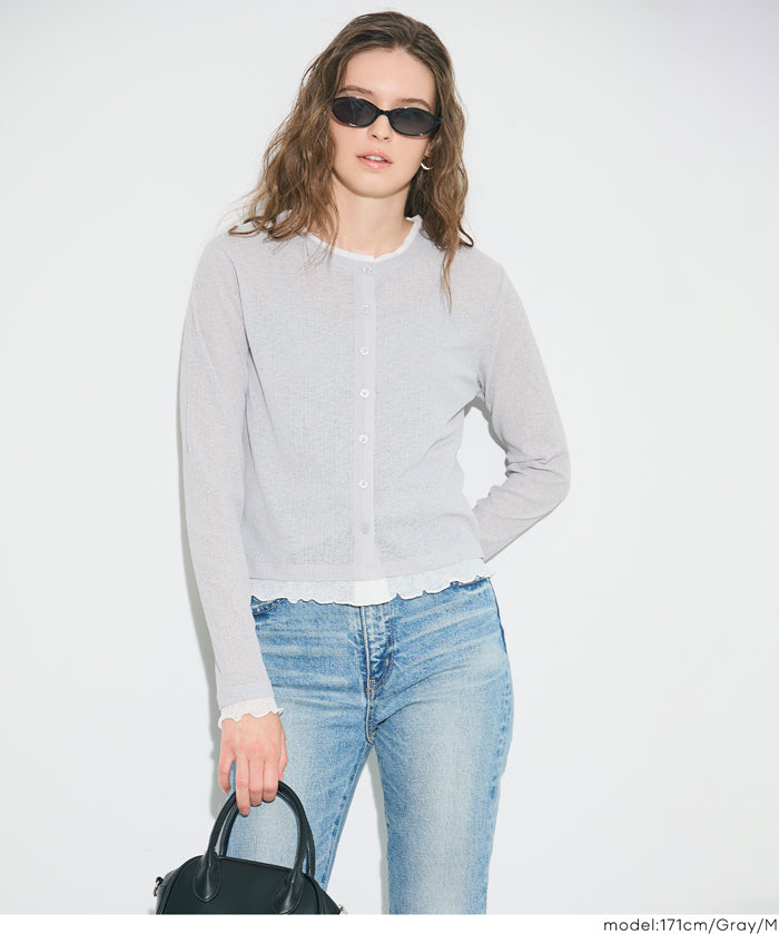假兩件設計長袖開衫(Sheer Georgette Layered Cardigan)