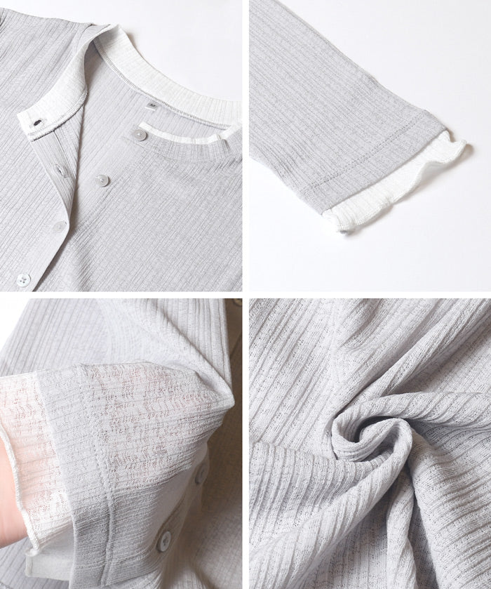 假兩件設計長袖開衫(Sheer Georgette Layered Cardigan)