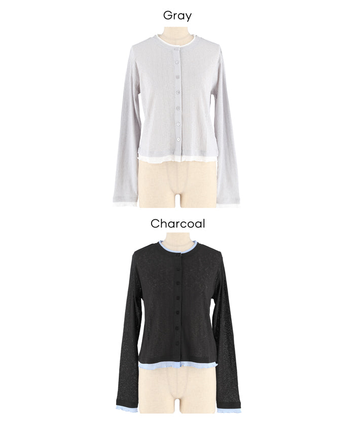 假兩件設計長袖開衫(Sheer Georgette Layered Cardigan)