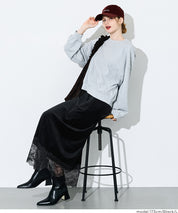 【早秋新品】 絲絨質感蕾絲拼接長裙