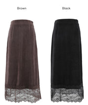 【早秋新品】 絲絨質感蕾絲拼接長裙