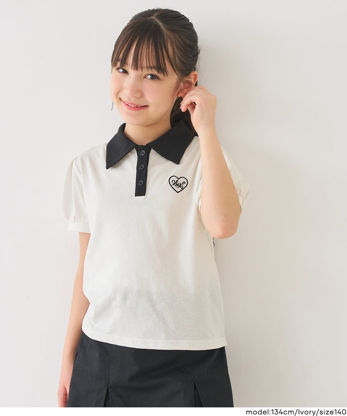 童裝愛心刺繡LOGO短袖POLO上衣