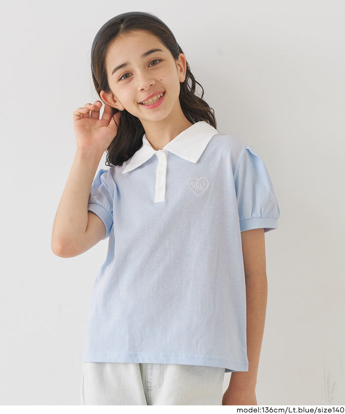 童裝愛心刺繡LOGO短袖POLO上衣