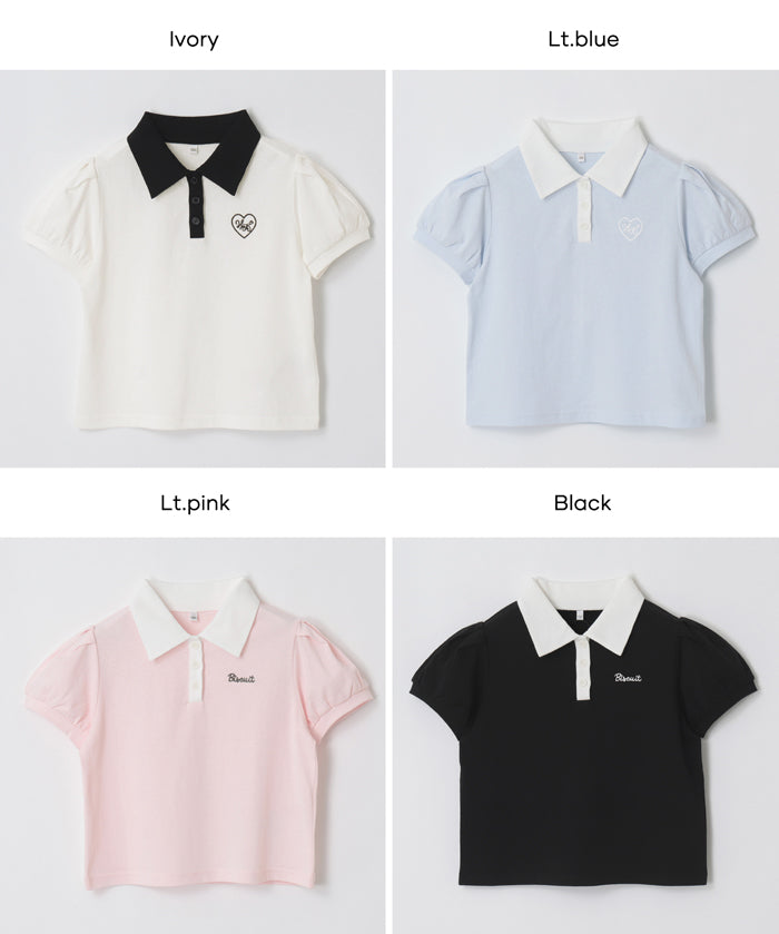 童裝愛心刺繡LOGO短袖POLO上衣