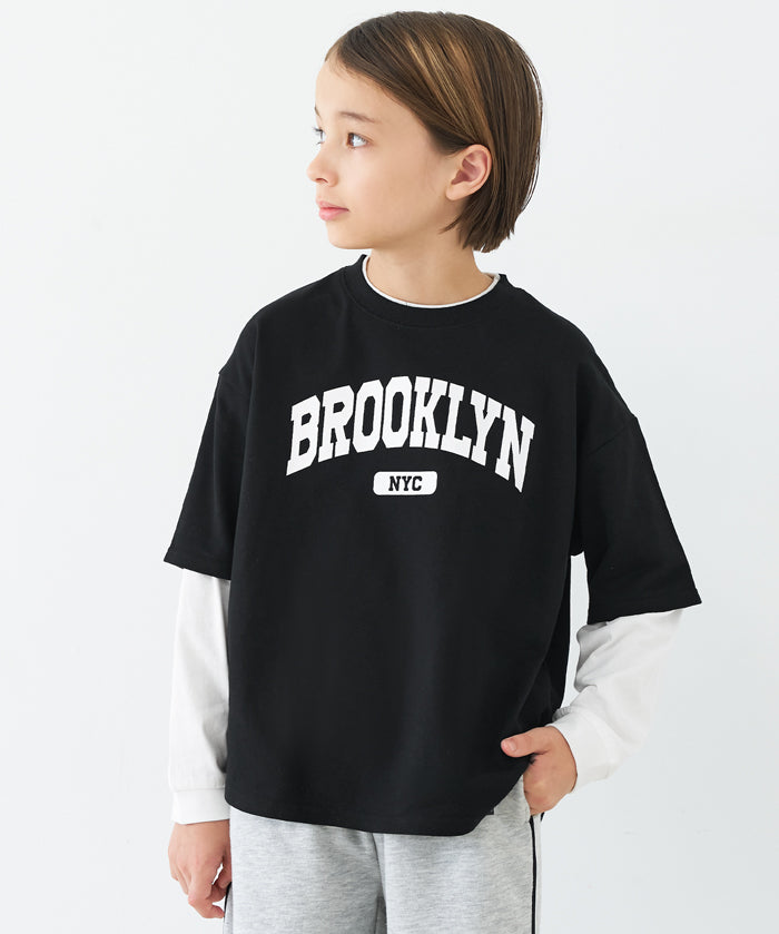【早秋新品】 童裝假兩件LOGO長袖上衣