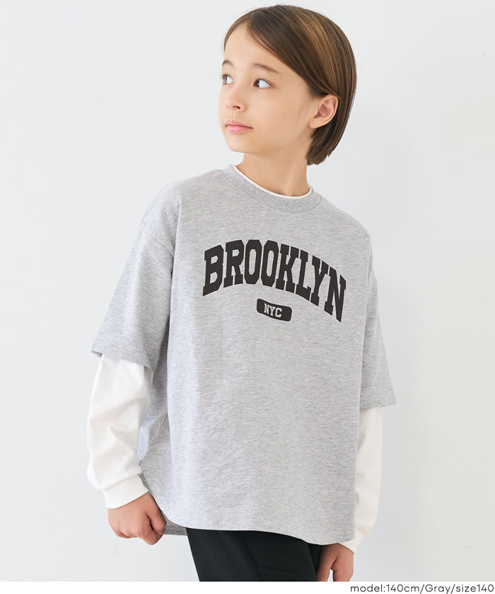 【早秋新品】 童裝假兩件LOGO長袖上衣
