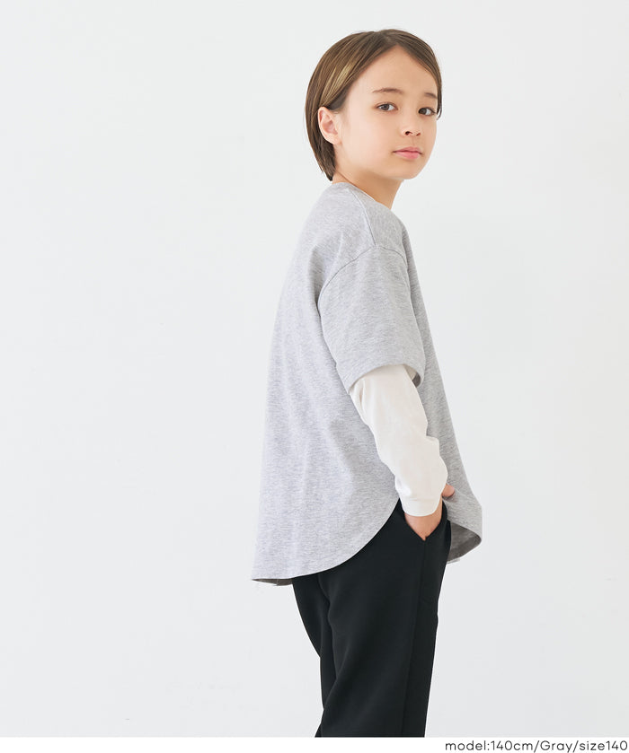 【早秋新品】 童裝假兩件LOGO長袖上衣
