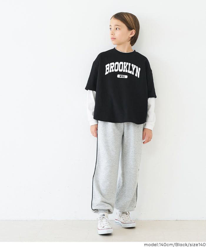 【早秋新品】 童裝假兩件LOGO長袖上衣