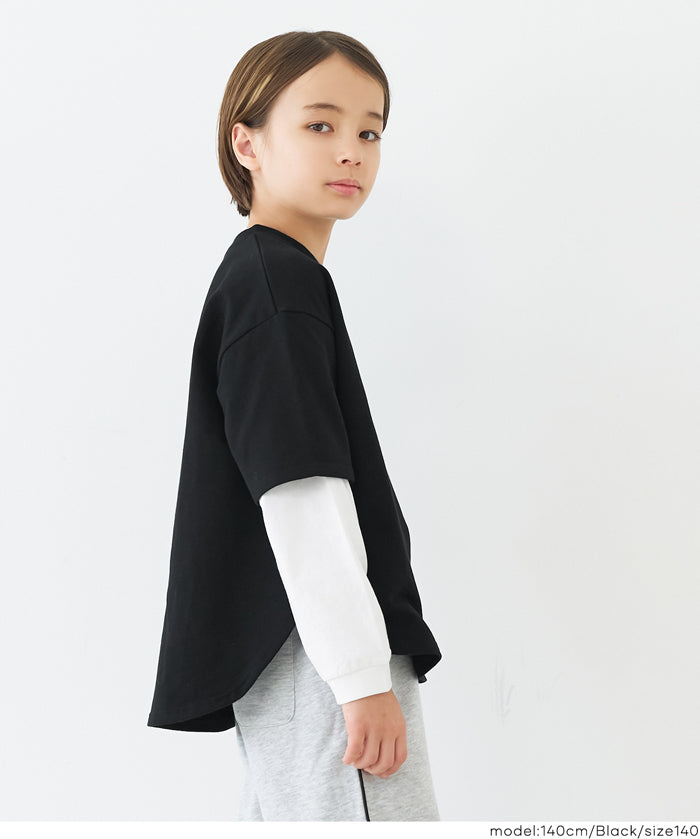 【早秋新品】 童裝假兩件LOGO長袖上衣