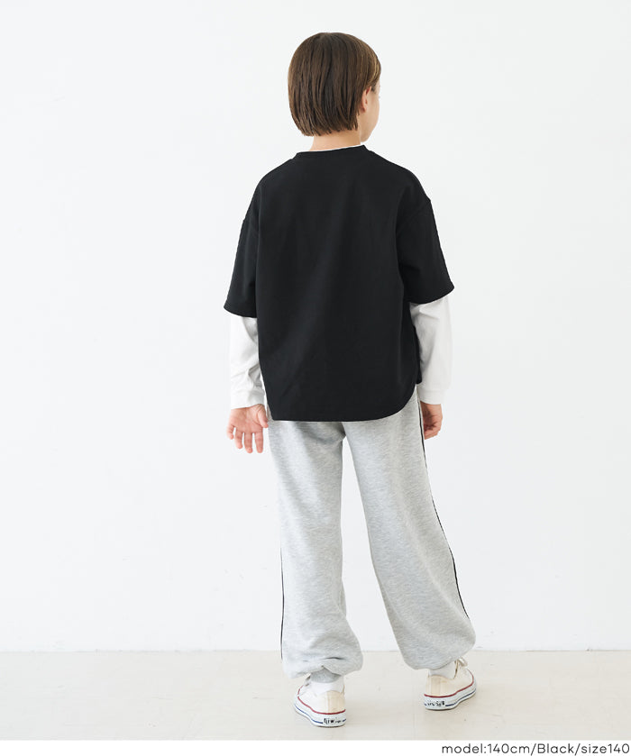 【早秋新品】 童裝假兩件LOGO長袖上衣