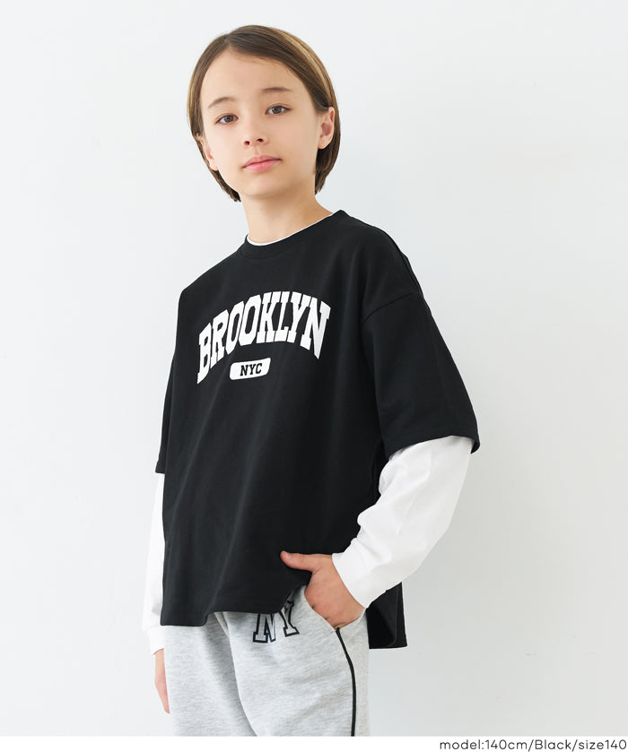 【早秋新品】 童裝假兩件LOGO長袖上衣