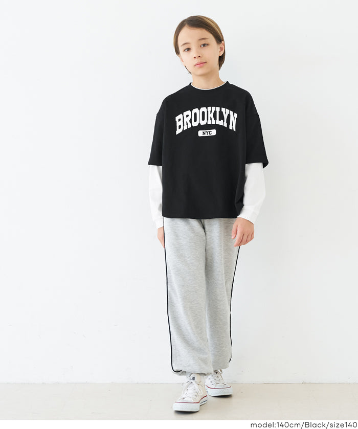 【早秋新品】 童裝假兩件LOGO長袖上衣