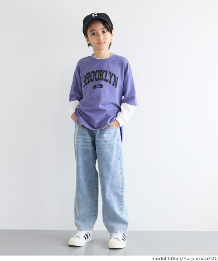 【早秋新品】 童裝假兩件LOGO長袖上衣